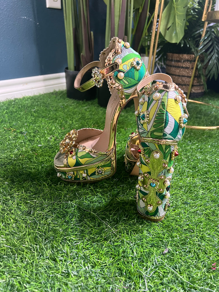 Green Be-Jewel Heels