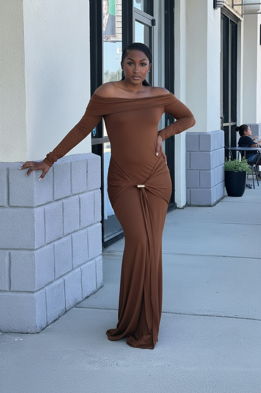 Off The Shoulder Maxi Dress (Chocolate)