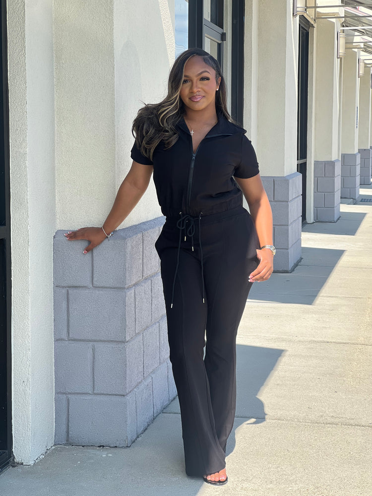 Short Sleeve Track Set-Black