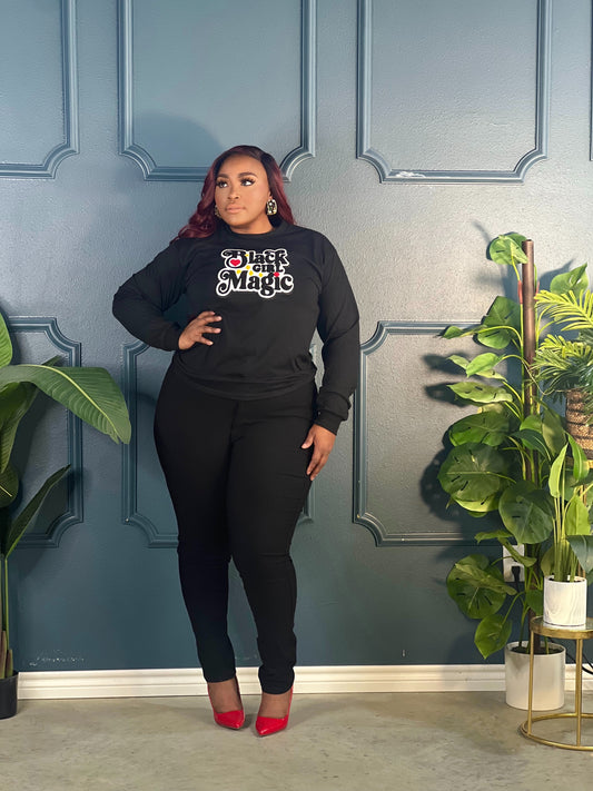 Black Girl Magic Patch Long Sleeve Tee Shirt-Black