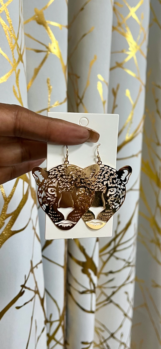 Gold Jaguar Face Earrings