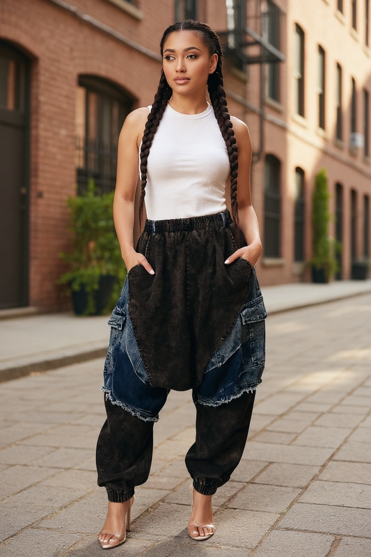 New Blocked Harem Jeans-Washed
