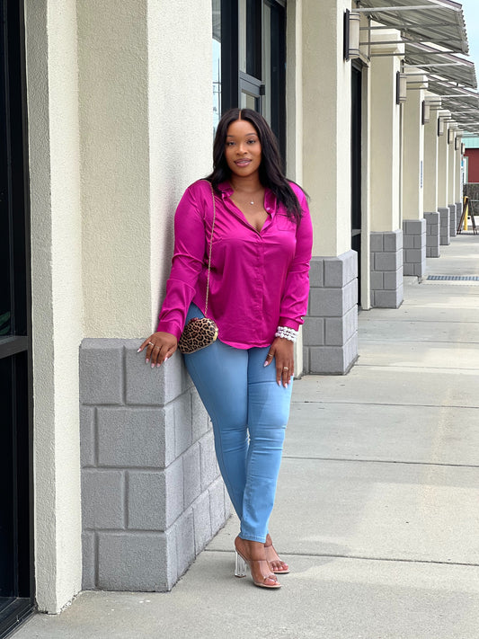 New Satin Blouse-Magenta