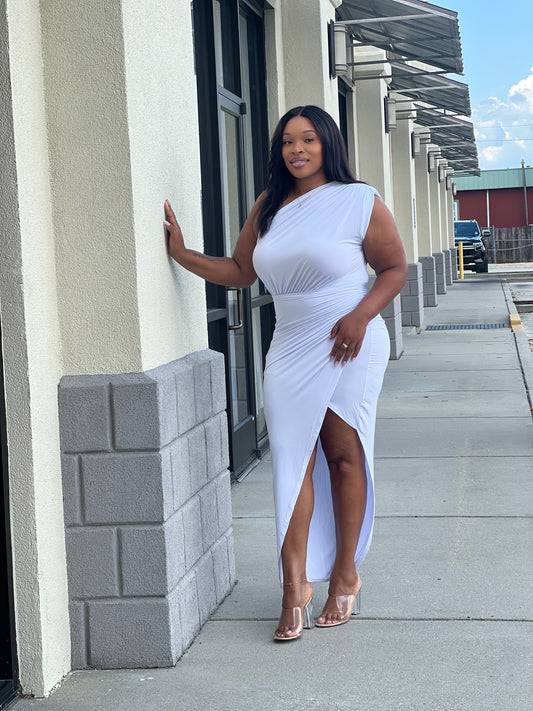 Asymmetrical Maxi Dress (White)