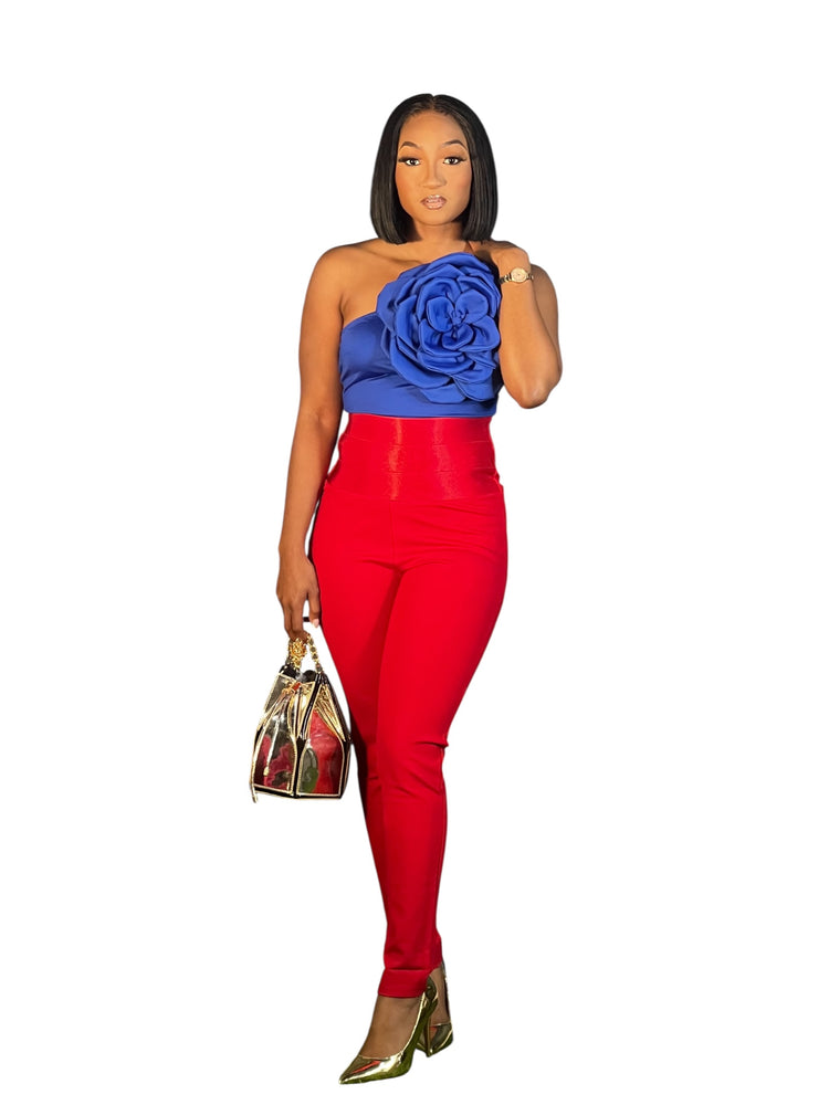 Royal Blue Rose Bodysuit Top