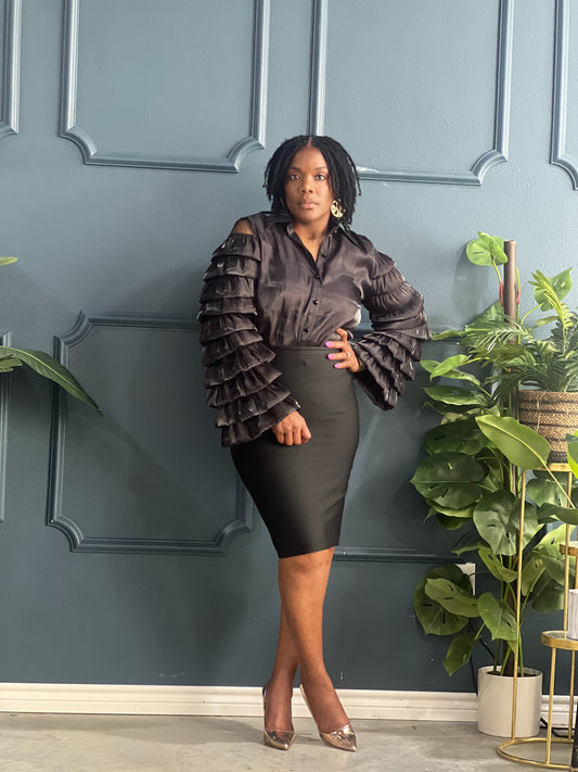 Black Layered Sleeves Blouse Plus