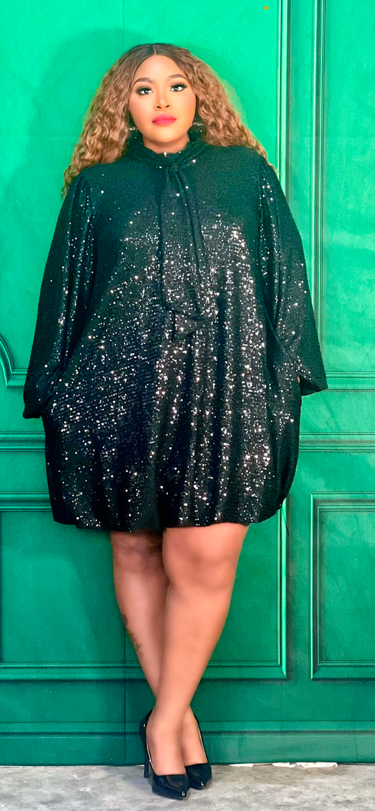 Sequin Holiday Dress Plus-Black