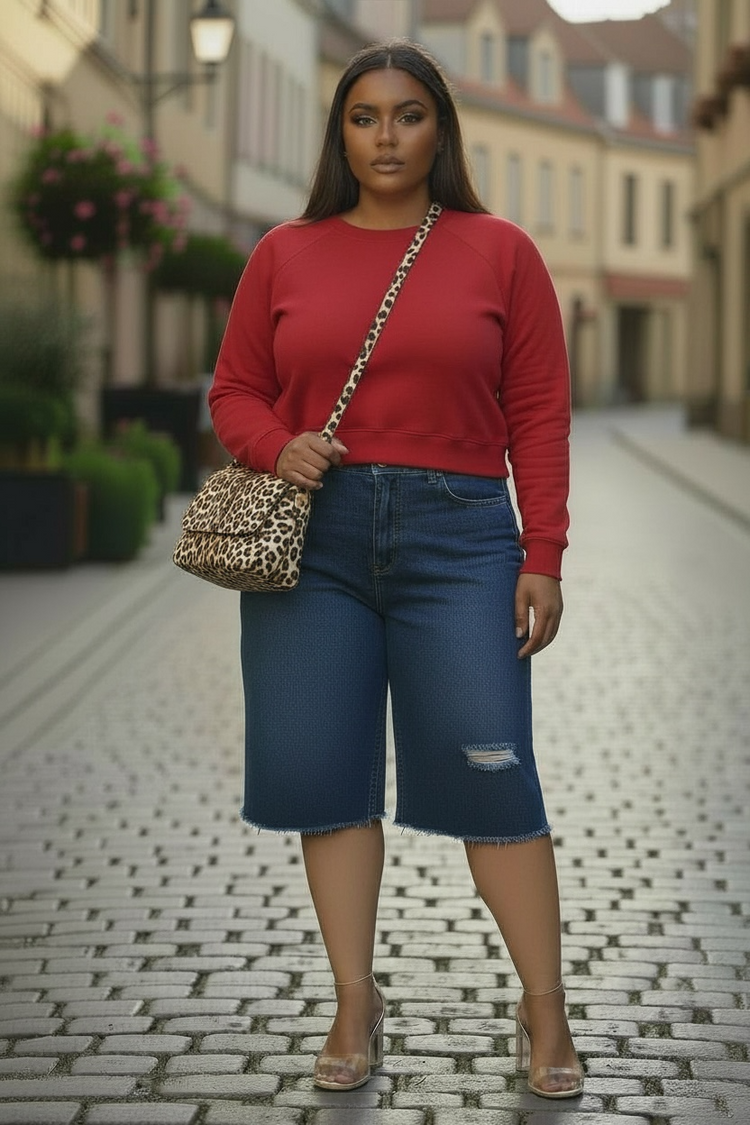 Denim Jorts Plus-Medium Blue