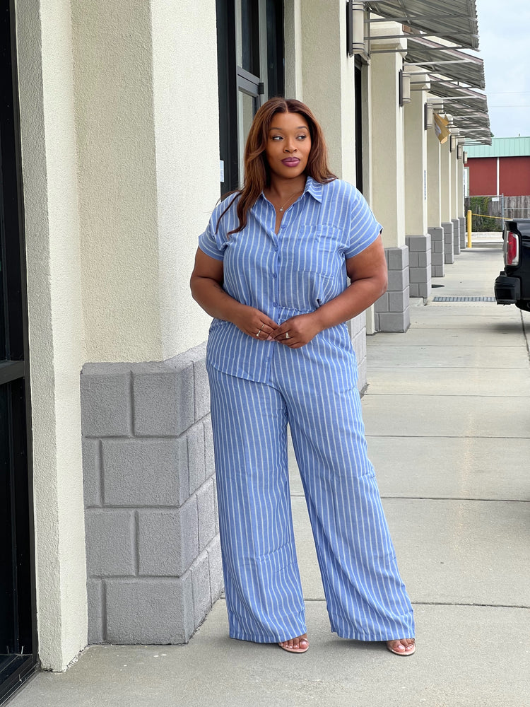 Stripe Button Down Set Plus (Blue)