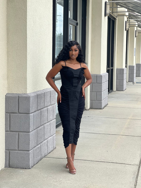 Black Ruched Sided Dress