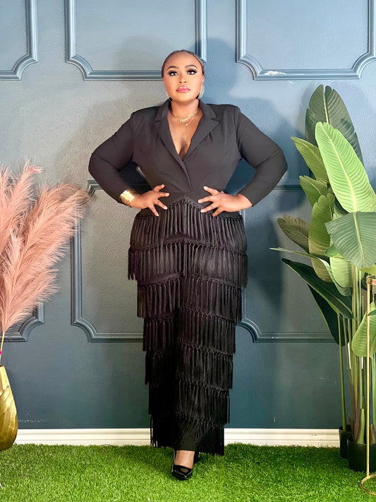 Majestic Tassel Jumpsuit Plus-Black