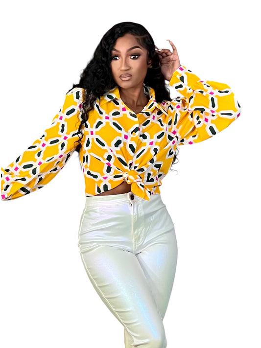 Square It Up Golden Blouse Top