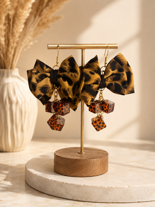 Leopard Glam Bow Earrings Alc