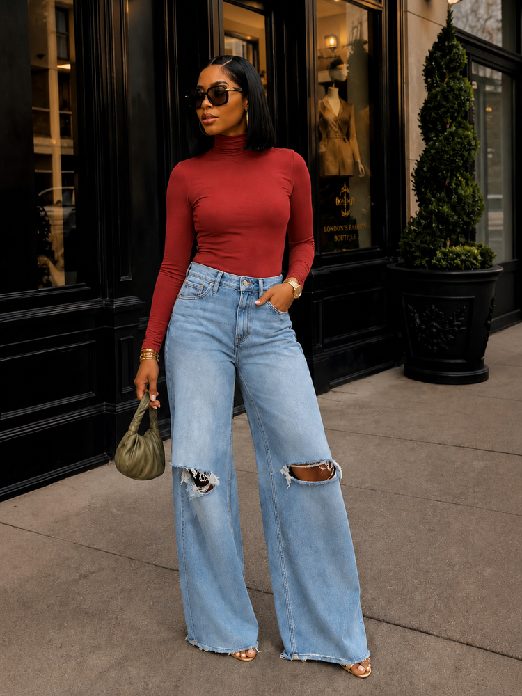 Chic Soft Turtleneck Top-Rust