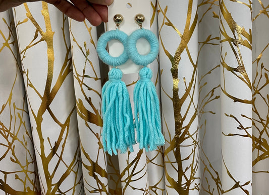 Hanging Tassel Coral/Blue Earrings Alc