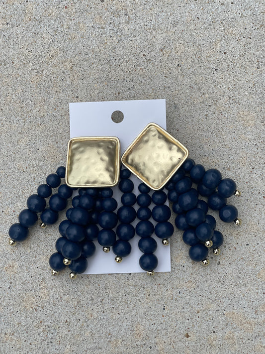 Navy Beaded Earrings Alc