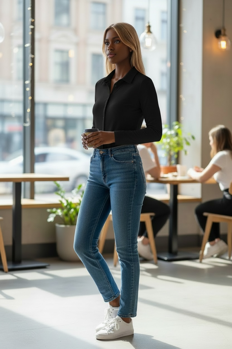 Solid Dainty Bodysuit-Black