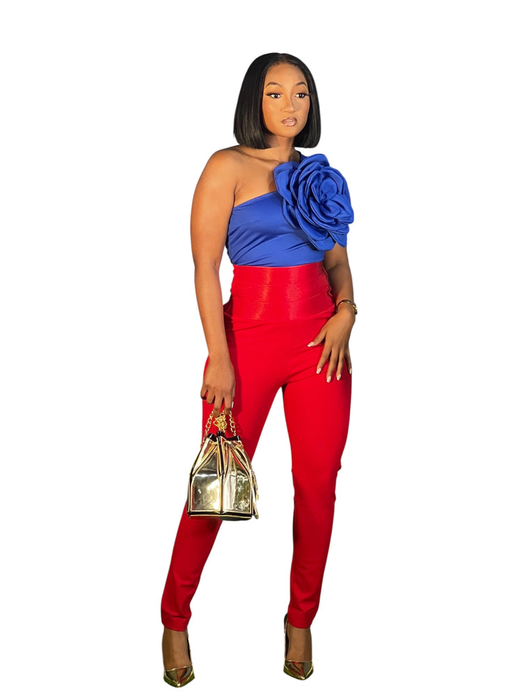 Royal Blue Rose Bodysuit Top