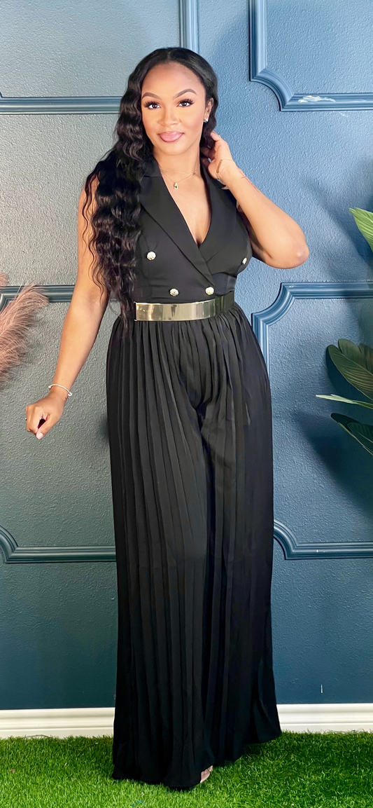 Seaux Pleated Jumpsuit-Black