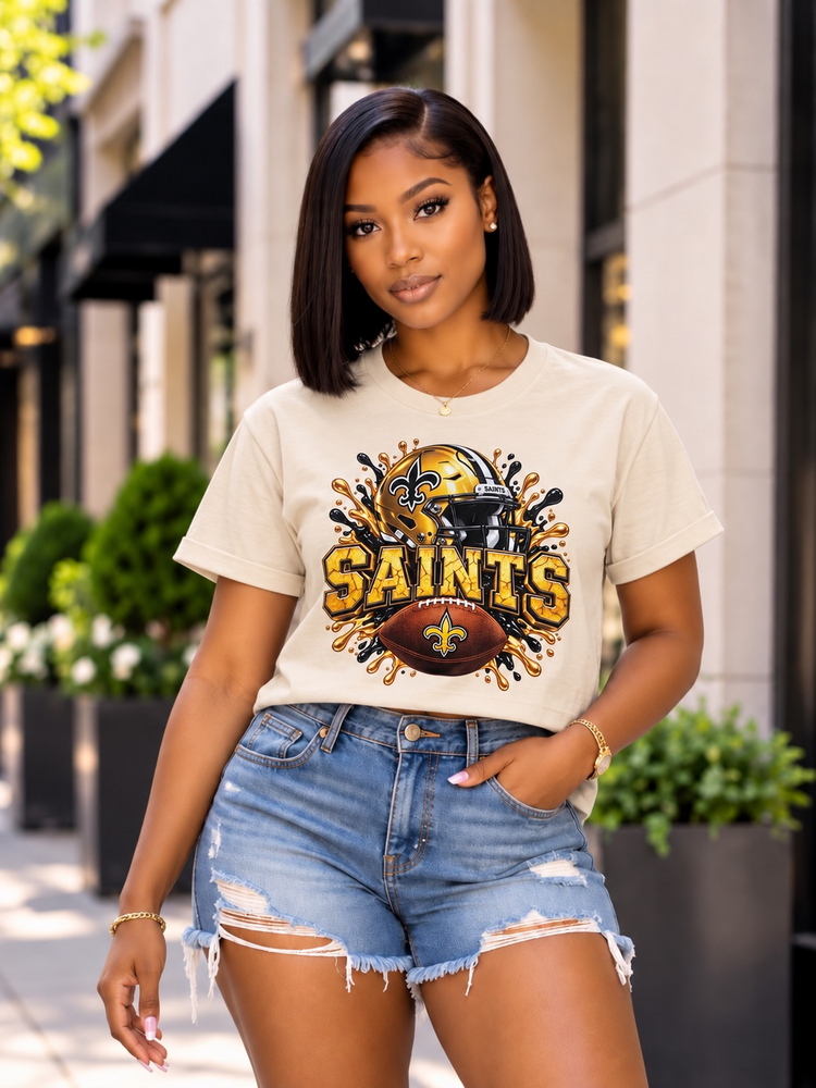Washed Beige Saints Crop Tee Shirt