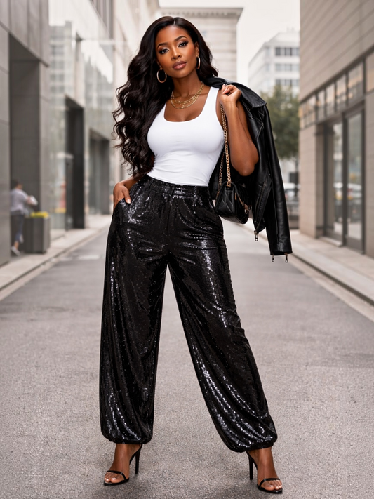 Black Sequin Jogger Pants