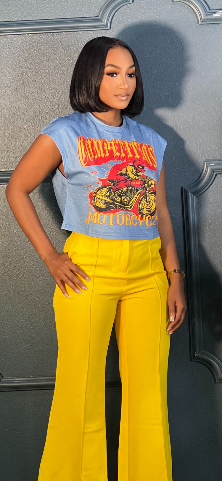 Motorcycle Graphic Crop Tee Shirt