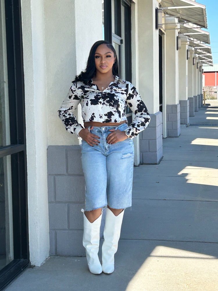Cowhide Print Crop Shirt