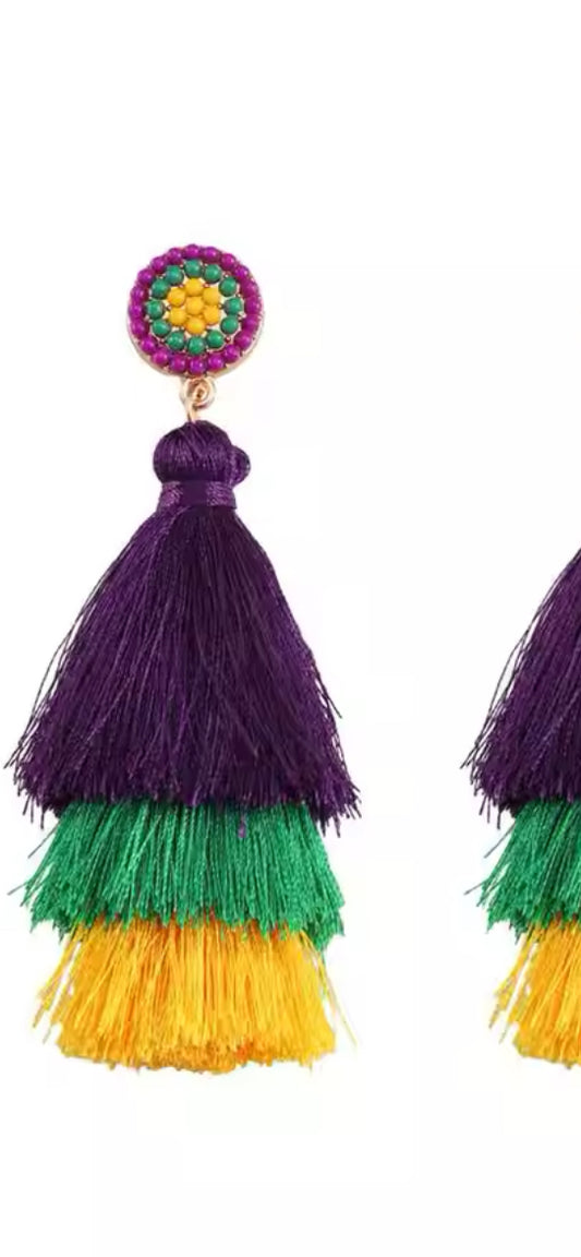 Mardi Gras Tassel Dangle Earrings