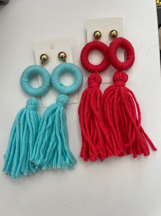 Hanging Tassel Coral/Blue Earrings Alc