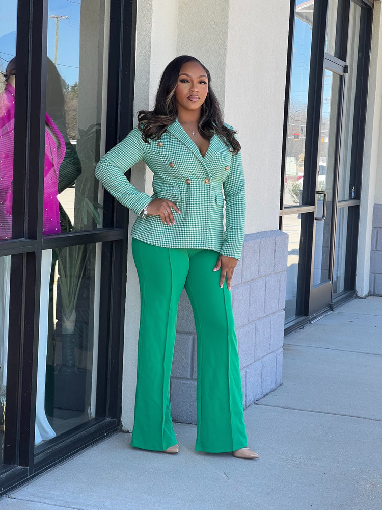 Green Houndstooth Blazer