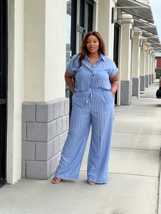 Stripe Button Down Set Plus (Blue)
