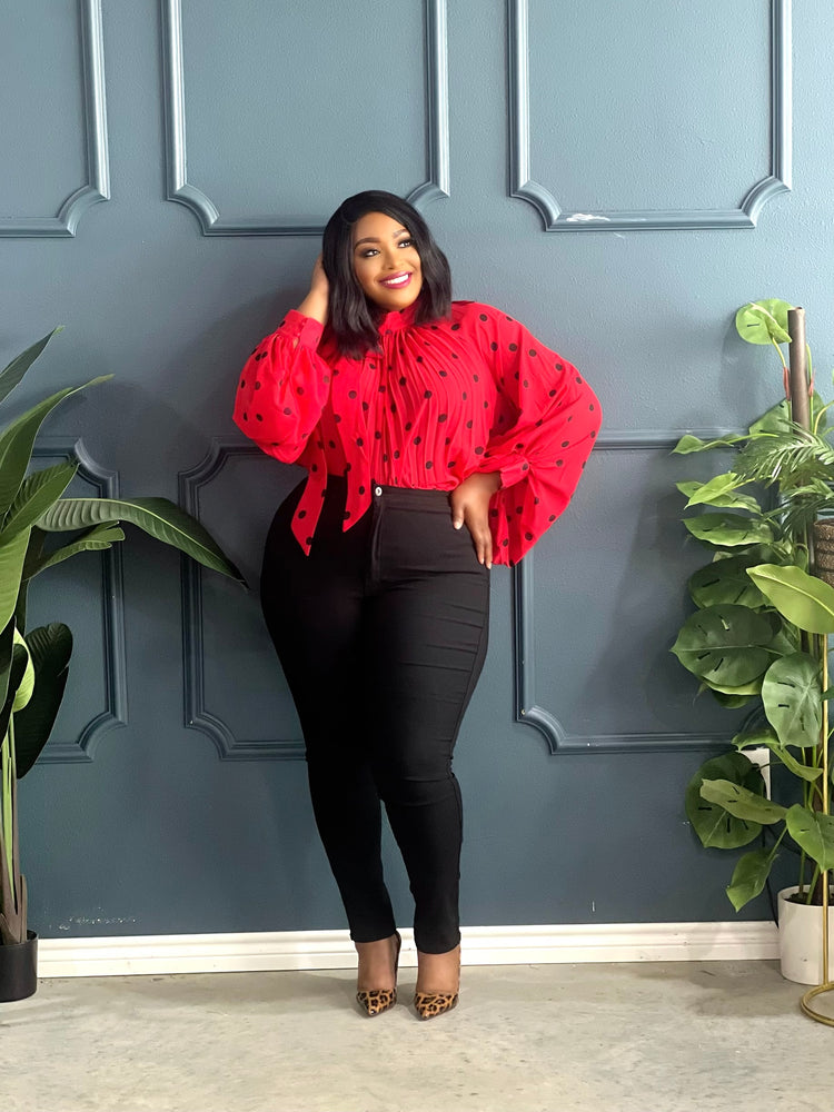 Polka Dot Queen Blouse Plus-Red