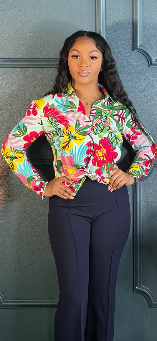 Spring Blossom Knotted Blouse Top
