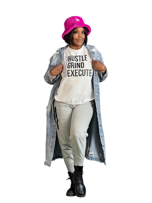 White Hustle Grind Execute Entrepreneur Sweatshirt (Online only)