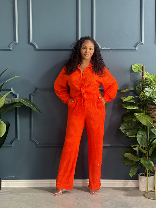 Casual Crinkle Lady Set-Orange