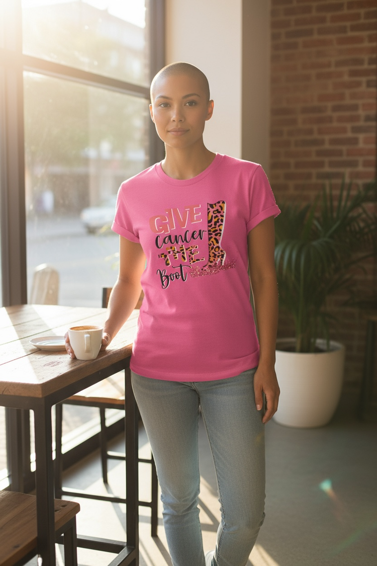 Give Cancer The Boot Tee Shirt Reg/Plus (Online only, allow 24hrs)