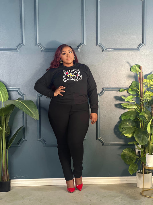Black Girl Magic Patch Long Sleeve Tee Shirt-Black