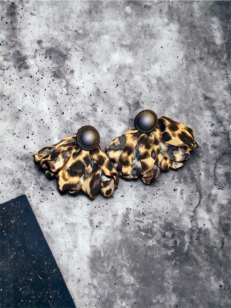 Leopard Button Fan Earrings