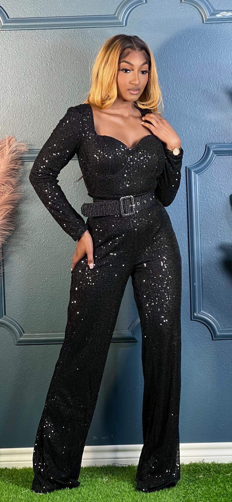 Sequin Black Sophisticated Holiday Jumpsuit