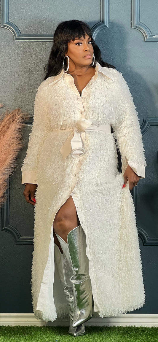 Faux Fur Cardigan Dress-White (Online only)