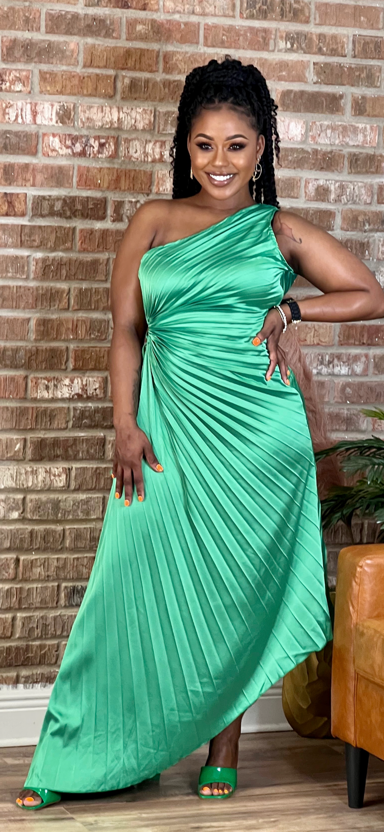 Favorite Fan Green Pleated Dress (online only)