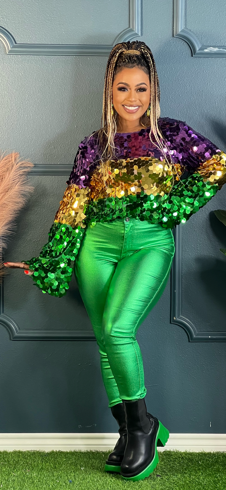 Metallic Green Super Woman Pants (Online only)