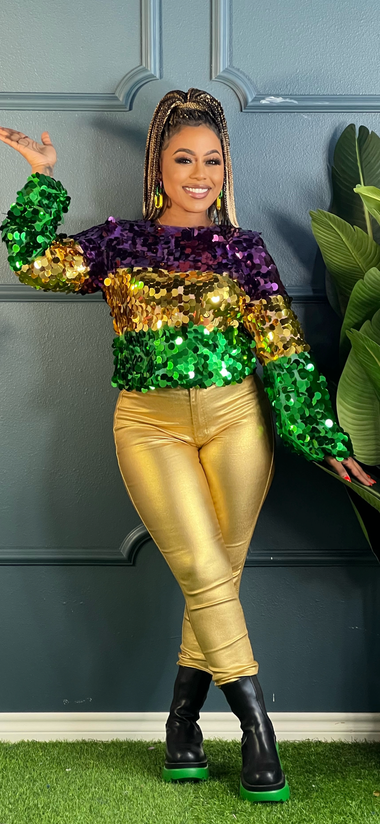 Mardi Gras Bold Block Bell Sleeves Top (Online only)