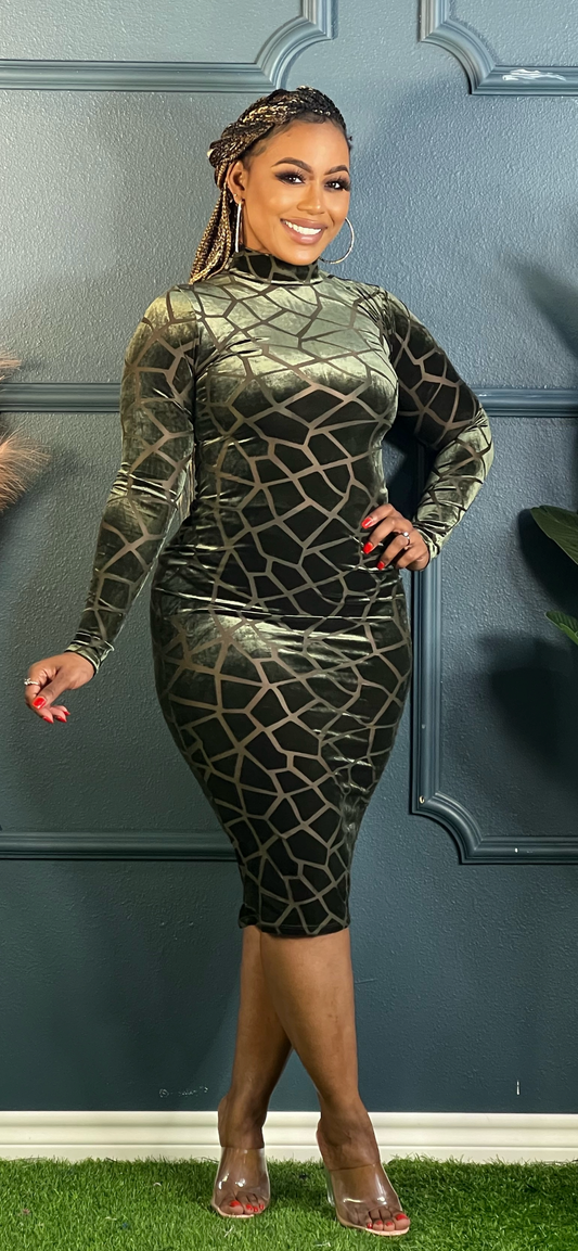 Semi Sheer Holiday Dress-Olive (Online only)