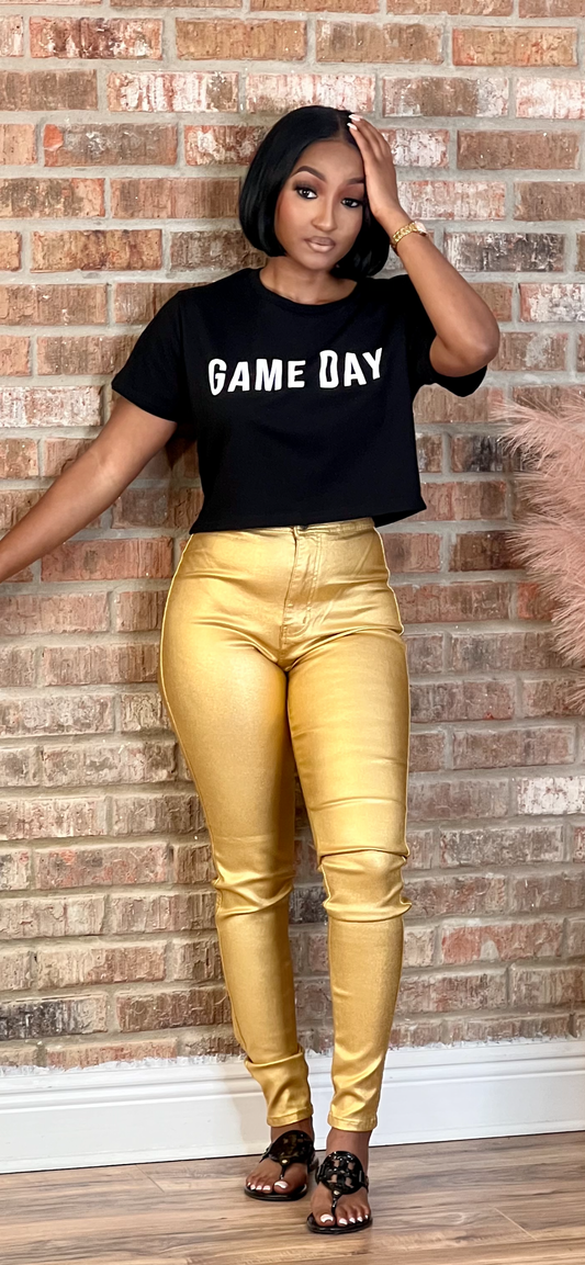 Black White Game Day Crop Tee Shirt (Online only)