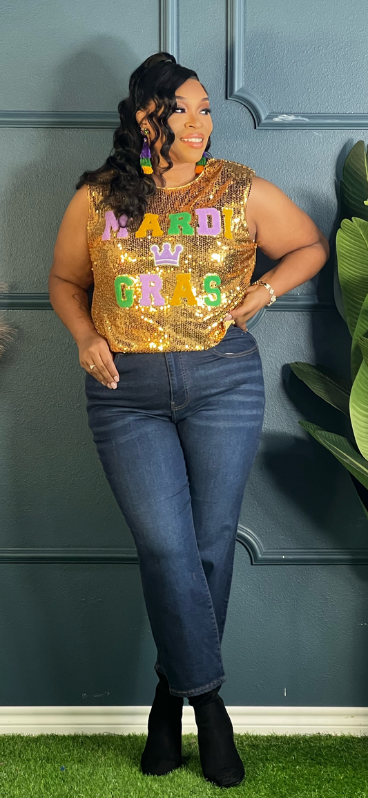 Mardi Gras Nice Girl Top-Gold (Online only)