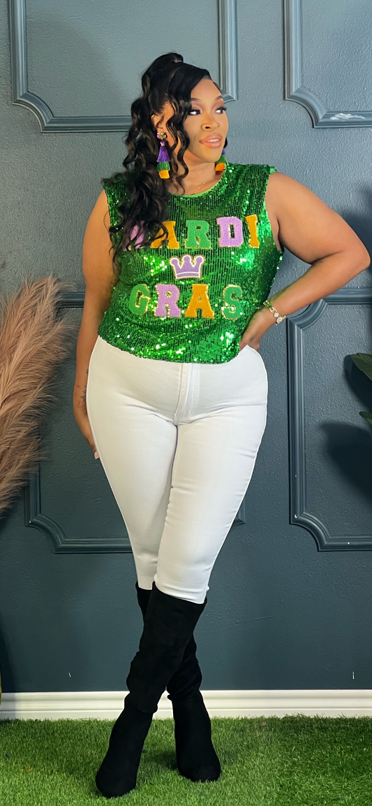 Mardi Gras Nice Girl Top-Green (Online only)