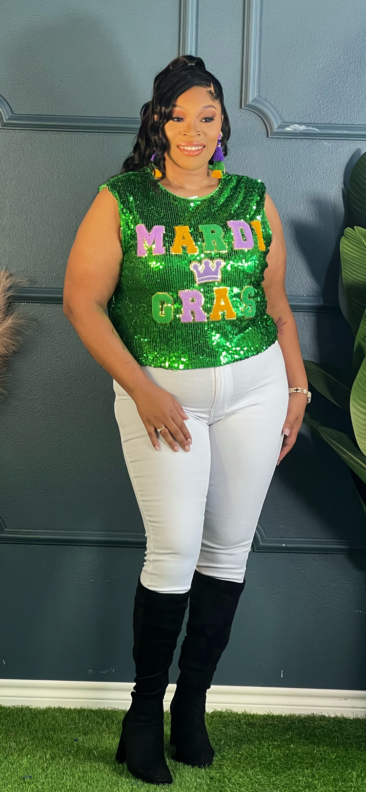 Mardi Gras Nice Girl Top-Green (Online only)