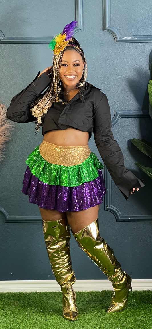 Mardi Gras Sequin Block Skirt