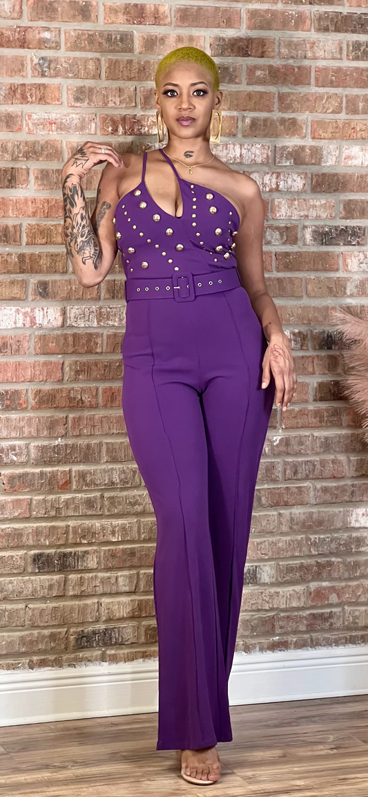 Gold Studded Jumpsuit-Purple (In store 9/29)